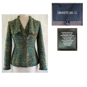 LAFAYETTE 148 Woven Tweed Fitted Jacket Frayed EUC